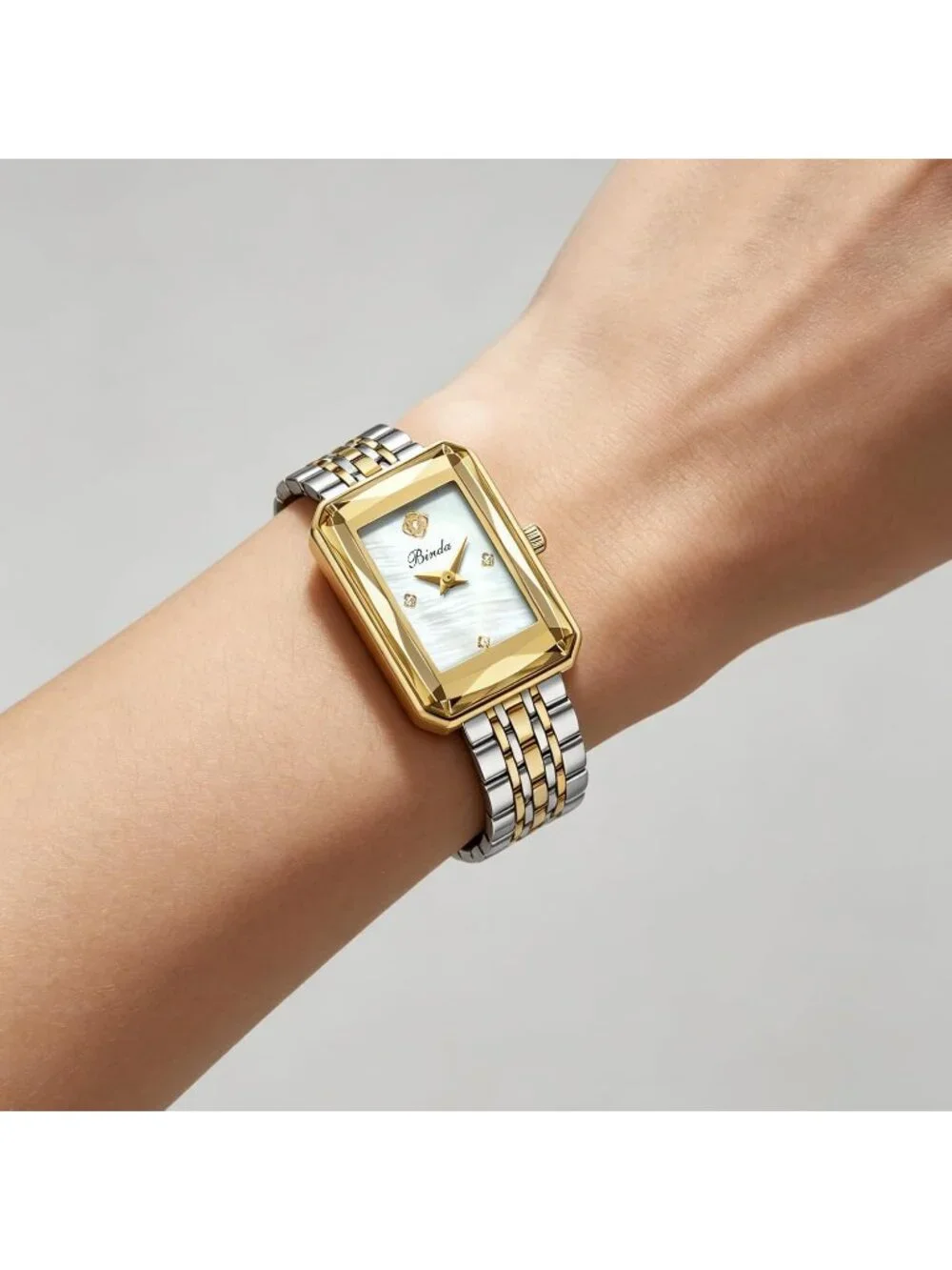 Women's Silver Gold White Vintage Rectangular Case Stainless Steel Band Watches
